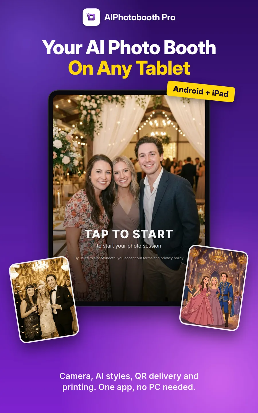 AIPhotobooth Pro welcome screen on a tablet